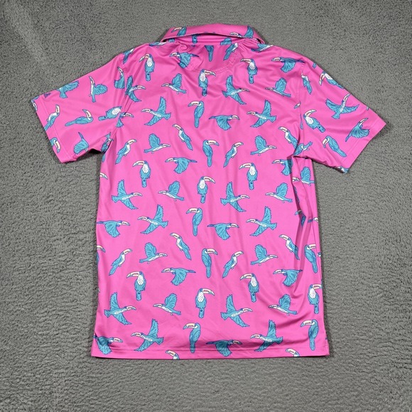 Chubbies Shirt Lightweight Mens Sz L The Toucan Do It Golf Polo Performance Pink - Picture 4 of 7